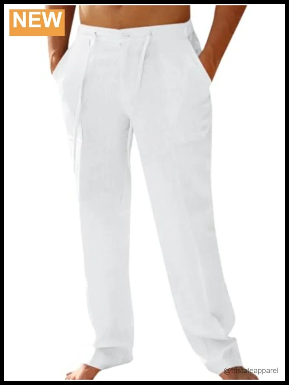 Mens Casual Linen Pants Loose Fit Elastic Waist Drawstring Straight-Leg Yoga